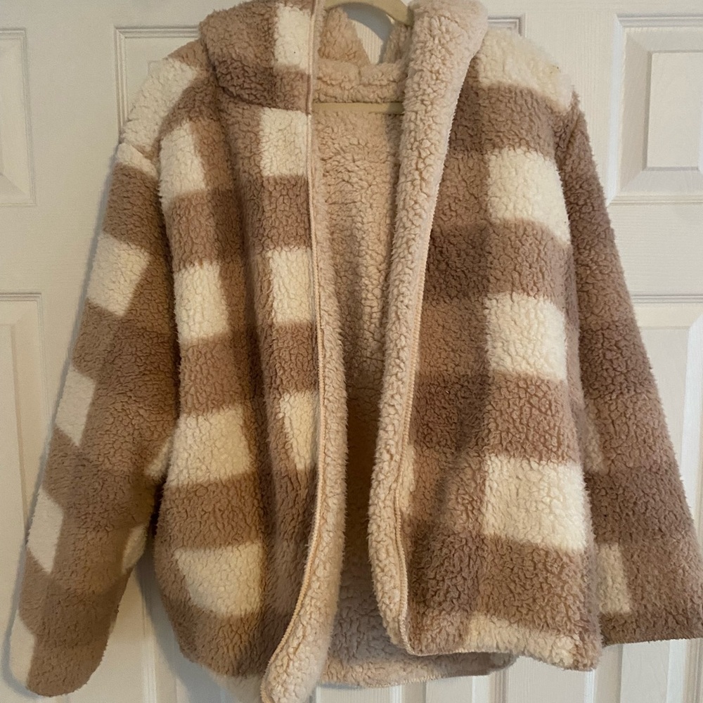 oversized fluffy checkered jacket